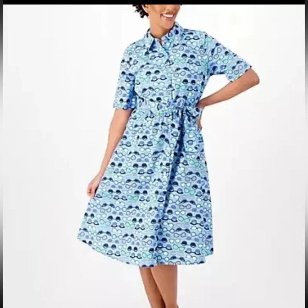 Studio Park x Jane Treacy Petite Classic Shirtdress Glasses Print, size 3XP